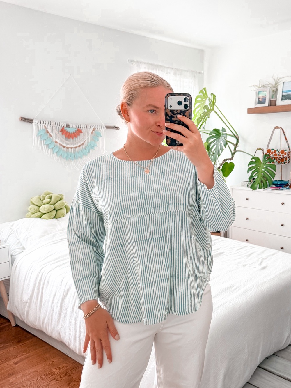 Po-em Everyday Top in Teal Stripes Sz small